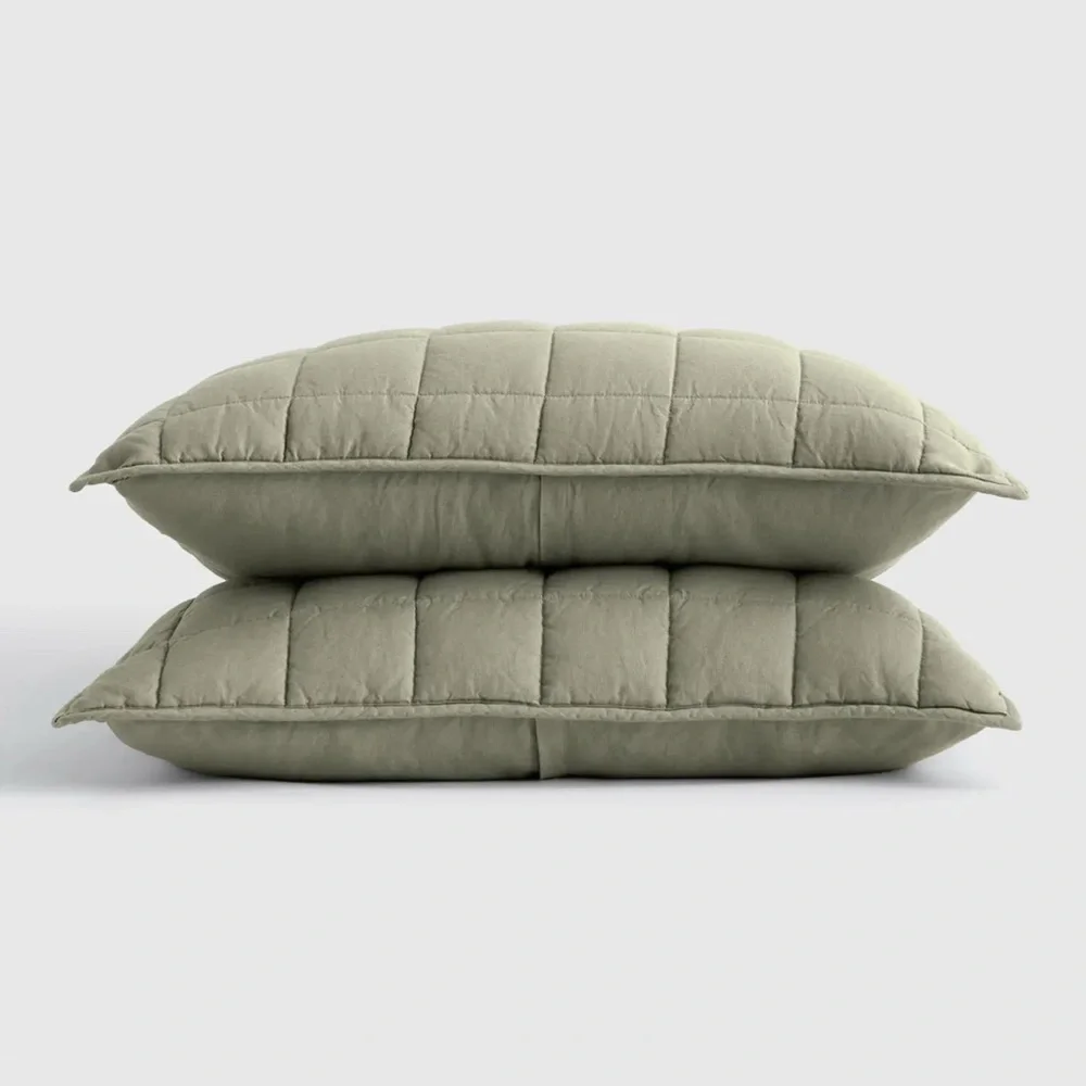 NWOT Quince European Linen Box Quilted King Sham Set in Willowleaf.